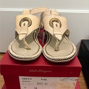 Salvatore Ferragamo Women's Cream Leather Sandals